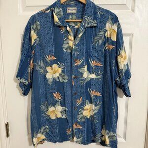 Bungalow Brand Hawaiian Shirt Size Large L Rayon Green Floral Button Up Aloha